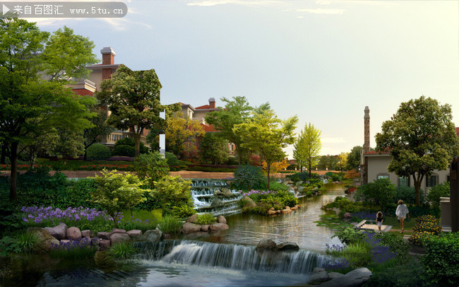 別墅小溪風景效果圖psd素材-psd素材-百圖匯設計素材